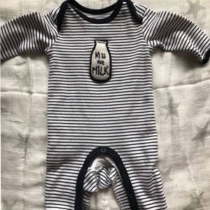 Adorable black and white striped 0-3 month romper